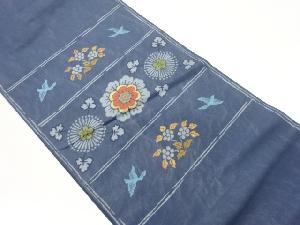 花鳥に抽象縞模様織出し袋帯